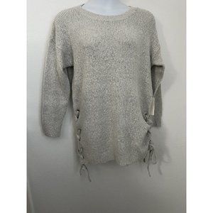 NWT Dreamers Light Gray Marled Knit Sweater XL Cotton Blend Lace Up Soft